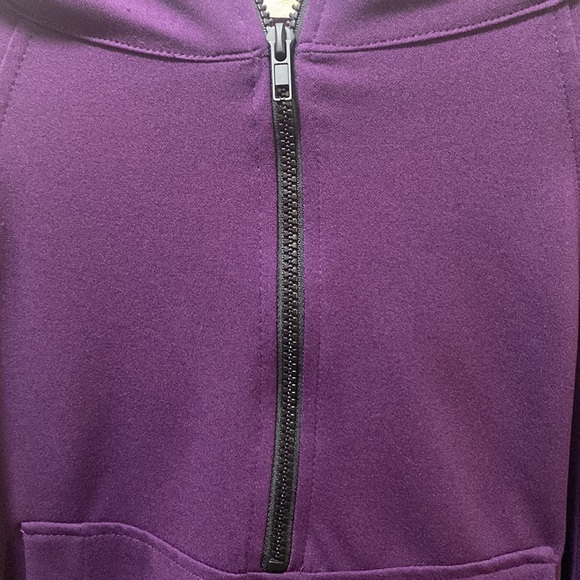 Dark Purple Half Zip Hoodie with Thumbholes - Picture 2 of 4